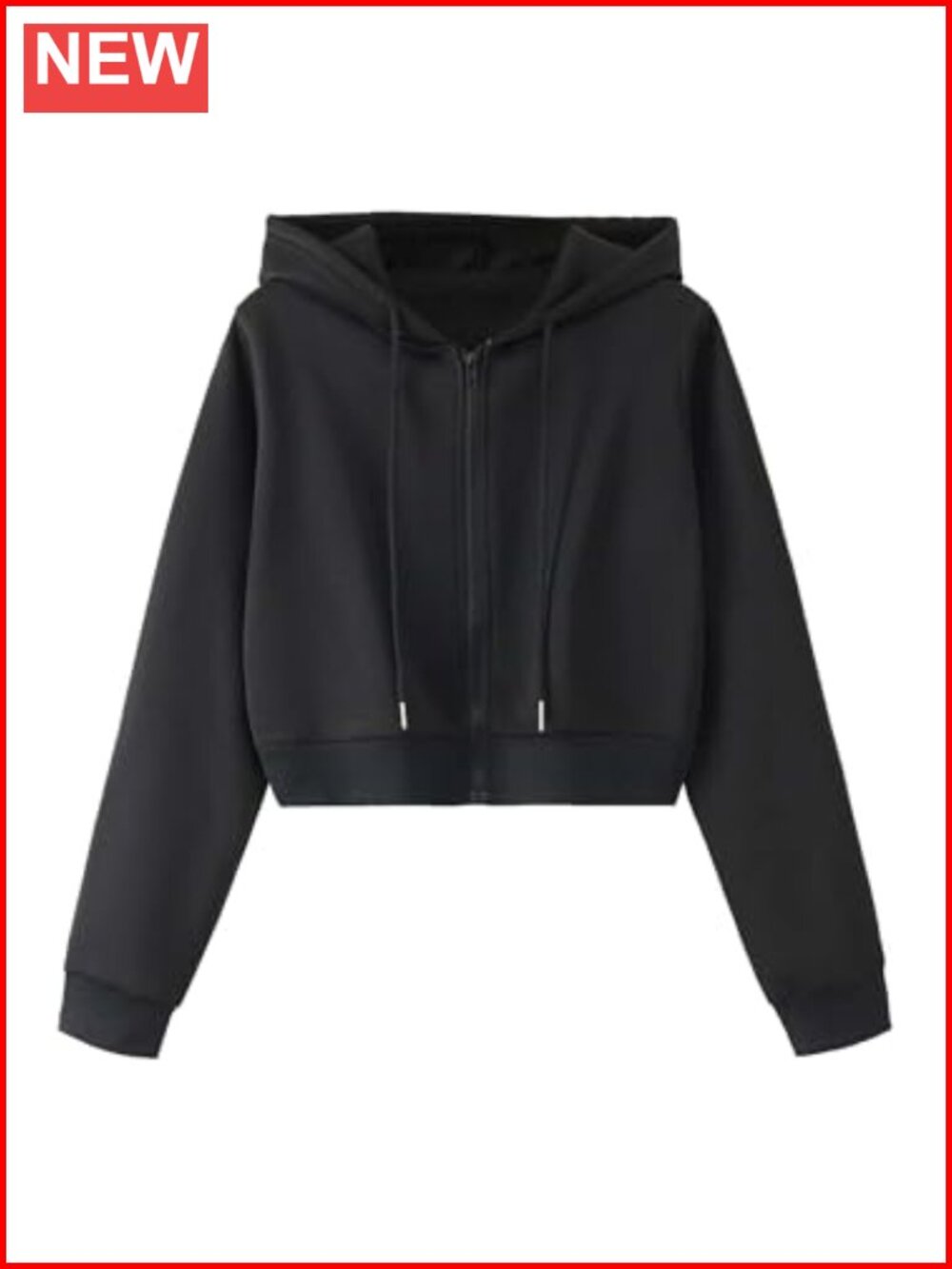Cropped Zip Up Hoodie Fleece Lined Drawstring Long Sleeve Sweatshirt